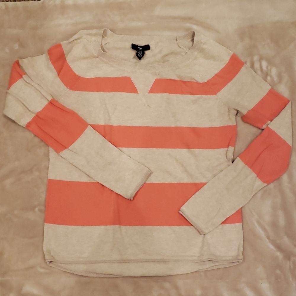 Gap Sweater Coral Striped slightly high low crew